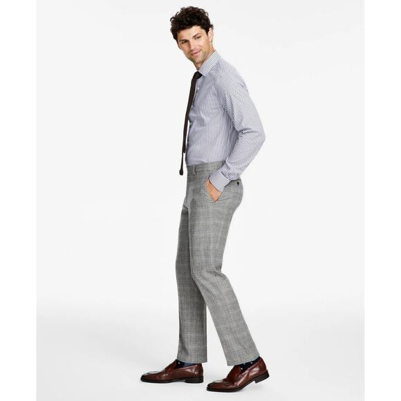 Tommy Hilfiger Modern Fit StretchDress Pants - Grey Camel Plaid 34W X30L